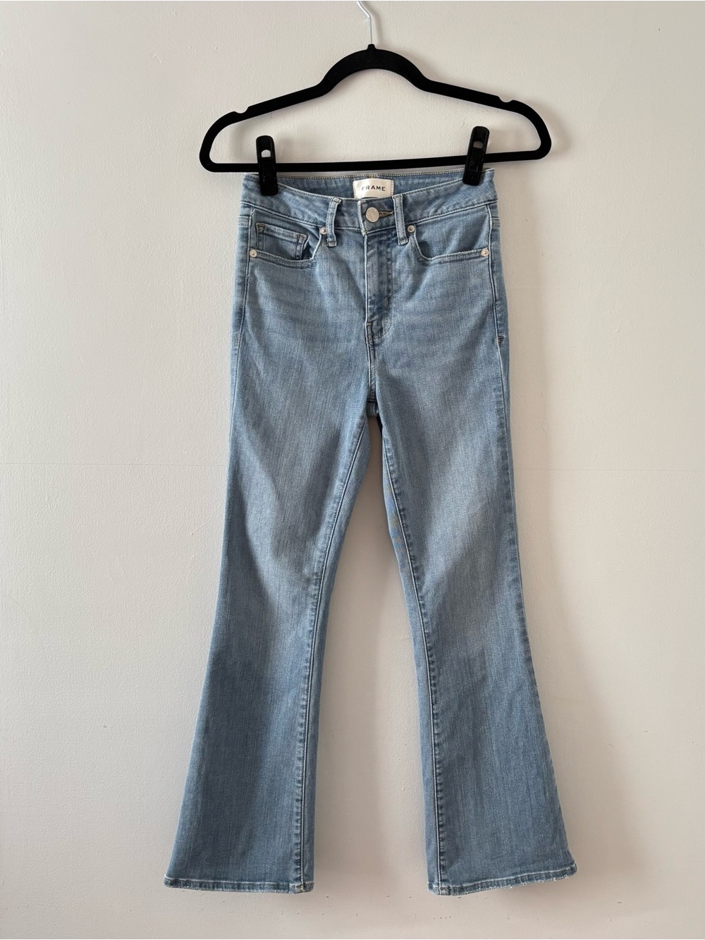 Frame Denim Le Crop Mini Boot in Integrity Wide Leg Jeans Ankle Stretch Blue